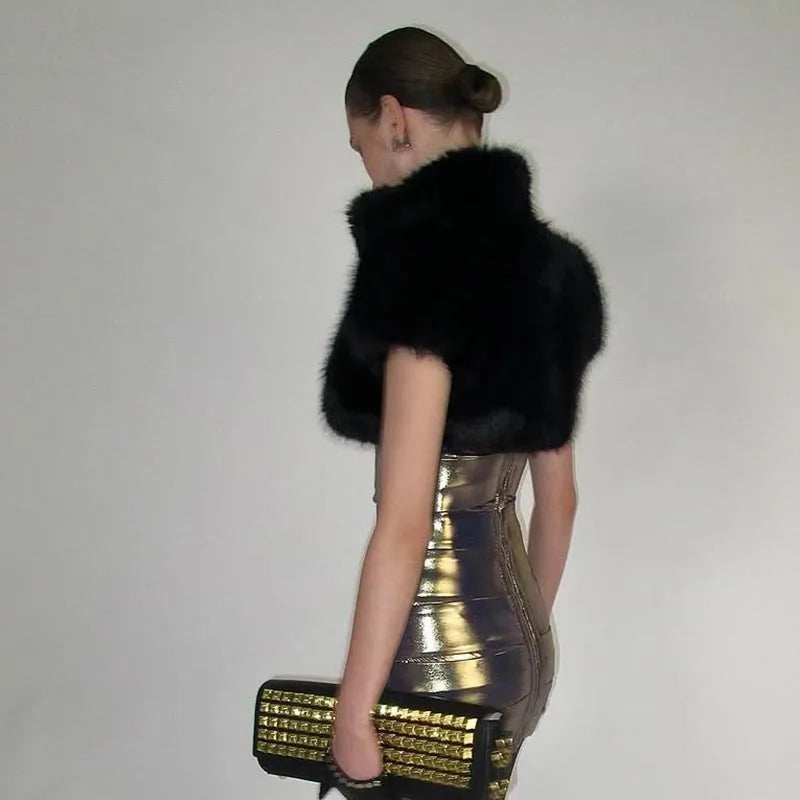 Fluffy Faux Fur Cropped Jacket Coat Woman Clothes Winter Streetwear Fashion Vest Top