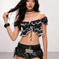 Fashion Ruffles Irregular Hem Vest Women Off-Shoulder Single-Breasted Patchwork Lace Bandage Sexy Music Festival Tops