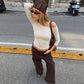 Striped Knit Off The Shoulder 3/4 Sleeve Crop Tops 2026 Fall T Shirts Woman Trendy Clothes