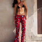 Trend Print Pants Women Casuals Simple Elastic Waist Fashion Midnight Street Clubwear Daily Chic Wide-Leg Bottoms