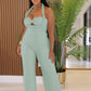Women Fashion Straight Jumpsuit Summer Trend Twist Bandage Halter Ruched Hollow Backless Sleeveless Classic Outfits