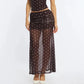 Women Polka Dot Mesh Maxi Skirt High Waist Side Ruched Double Layer See Through Mermaid Bodycon Long Skirt Night Club