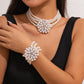 2Pcs Elegant Multilayer Imitation Pearl Chain Necklace Bracelet Women Wed Bridal Flower Choker Aesthetic Jewelry Set
