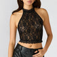 Sexy Lace Halter Neck Tank Top Women Sleeveless Backless Slim Fit Crop Tops Vest Lady Party Club Jacquard Short Tops
