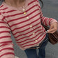 Women Striped Knit Cardigan Crew Neck Button Down Long Sleeve Sweater Notched Neckline Knitwear Fall Winter Streetwear