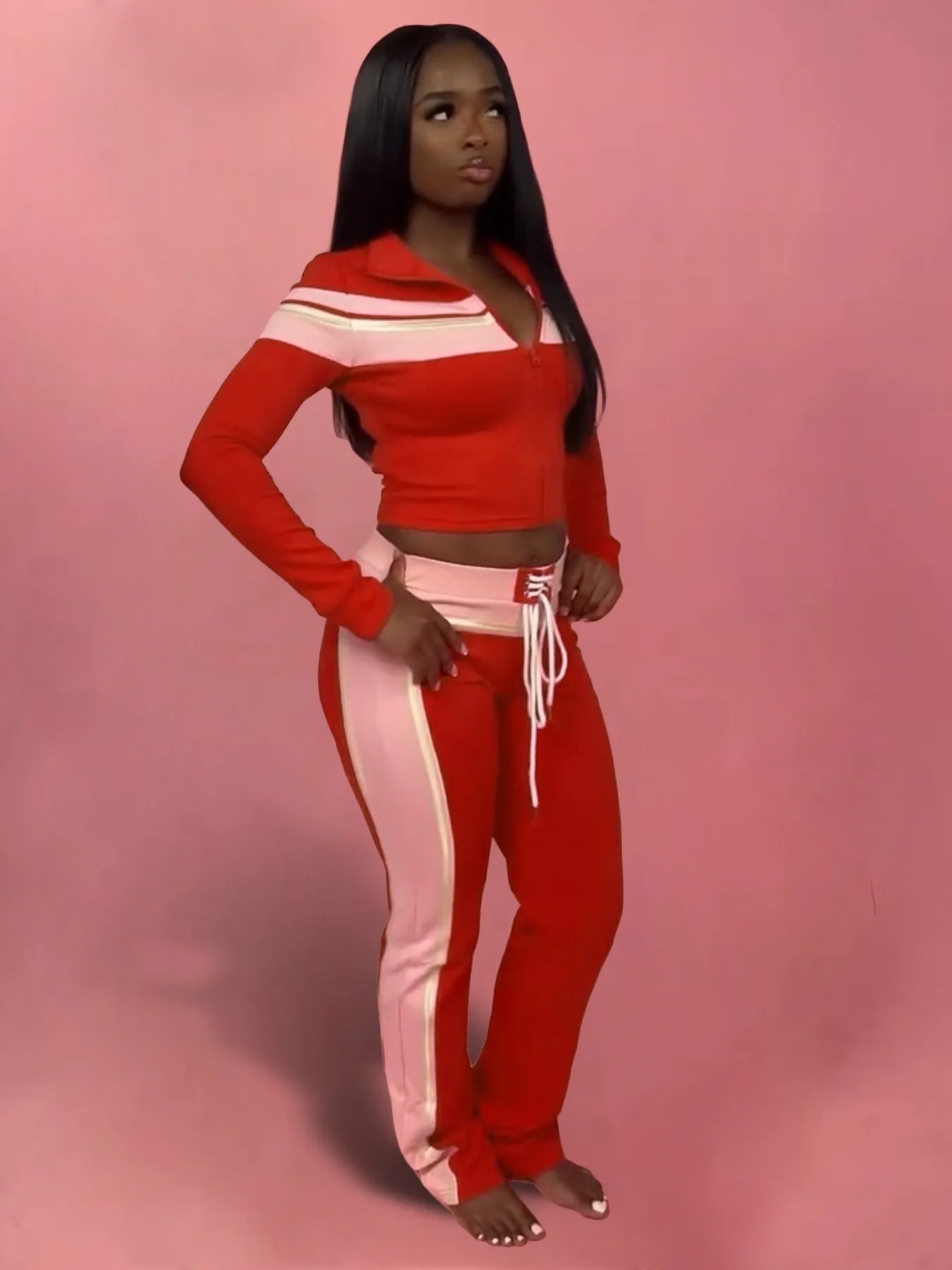 Casual 3 Piece Set Women Patchwork Print Zip Long Sleeve Crop Tops+Bra+Shirring Pants Matching Street Stretch Outfits