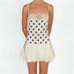 Y2K Polka Dot Sexy Mini Dress Women Summer Lace Satin Spaghetti Strap Sleeveless Backless Slim Fit Beach Club Dress