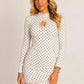 Women Polka Dot Sexy Mini Dress Lace Trim High Neck Cutout Long Sleeve Bodycon Short Dress Club Party Night Out Dresses