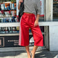 Women Side Stripes Capri Sweatpants Drawstring Elastic Waist Loose Knee Length Casual Sports Cropped Jogger Pants