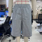 Vintage Plaid Check Bermuda Shorts Elastic Waist Loose Knee Length Trousers For Women Casual Summer Streetwear DailyWear