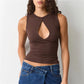 Women's Summer Tank Tops Stylish Solid Color Hollow Out Design Crew Neck Sleeveless Slim Fit Vest Shirt Y2K Streetwear