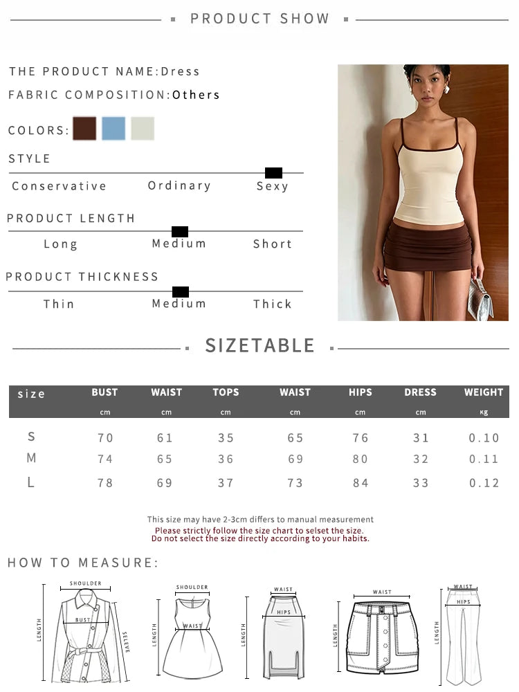 Sexy Simple 2 Piece Set Women Fashion Line Patchwork Low-Neck Sleeveless Tank Top+Peach Hip Skirt Trend Street Suits