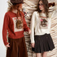 Women's Casual Pullover Sweater with Cartoon Animal Print, Long Sleeve Cozy Top for Everyday Wear