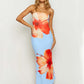 Floral Print Strapless Fishtail Long Dresses Sexy Sunday Summer Dress Woman 2025 Vacation Outfits Elegant