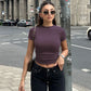 Crew Neck Short Sleeve Crop Tops Solid Color Basic Tight Fitted T Shirts Summer Clothes Woman