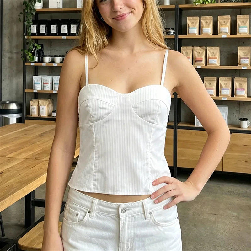 Ribbed Sweetheart Bustier Crop Cami Top Women Spaghetti Strap Slim Y2K Going Out Sleeveless Night Club Party Tank Vest
