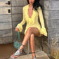 Tierred Patchwork Dress Women Sexy Fashion Low-Neck Puff Sleeve Stretch Skinny Hottie Vacation Party Club Bodycon