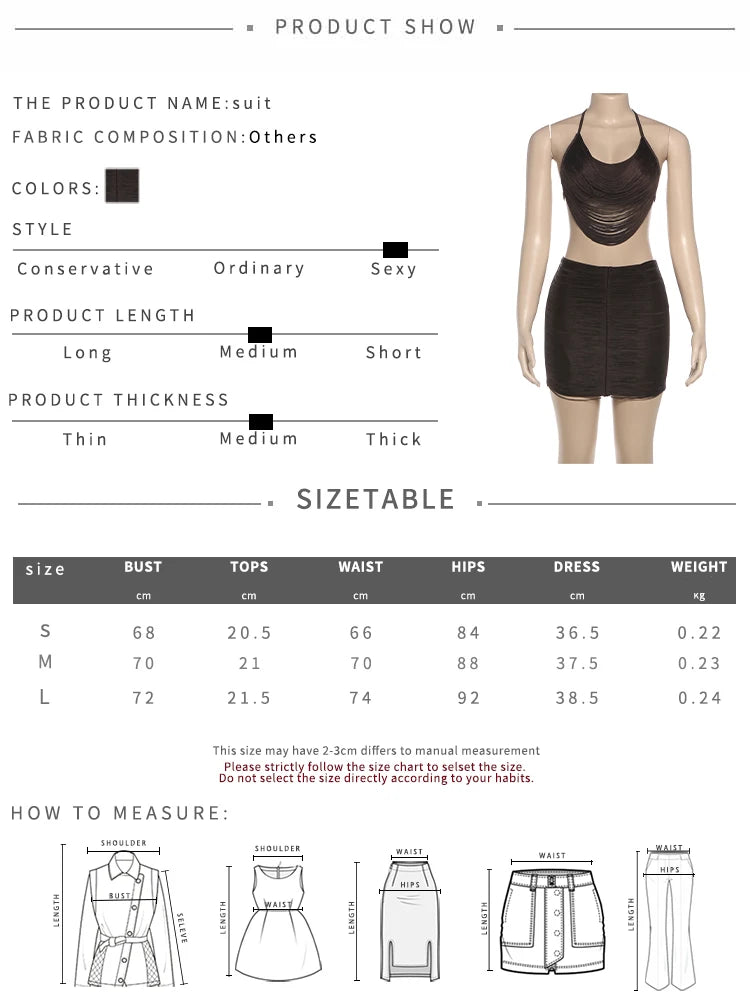 Street Style 2 Piece Set Woman Lace-Up Halter Backless Tassel Design Crop Tops+Mini Skirts Hot Girls Sexy Fashion Outfits