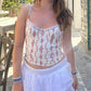 Women Y2K Floral Mesh Cami Top Spaghetti Strap Low Cut Crop Top Flower Print Patchwork Sheer Mesh Tank Top
