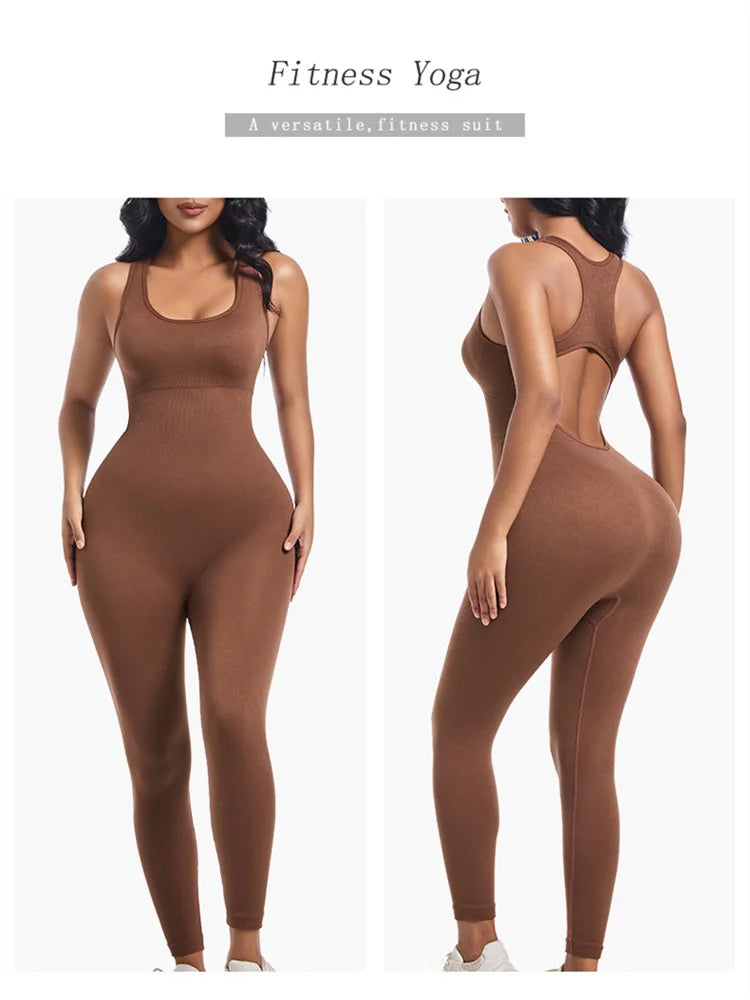 Backless Fitness Jumpsuit Women Sleeveless Skinny Stretch Body-Shaping Sportswear Workout Overalls Slim Streetwear