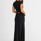 Deep V Cap Sleeve Maxi Dress Women Twist Ruched Waist Cut Out Bodycon Long Dress Night Out Wedding Guest Party Gown