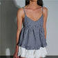 Summer Sleeveless V Neck Plaid Vest Sweet Girl Cute Ruffles Crop Top Vintage Y2k Tie Back Tank Tops for Woman Ins Style