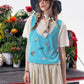 Women's Two Piece Knitwear, Cute Embroidered Tank Top + Short Sleeve T-Shirt, Casual Breathable Outfit for Daily