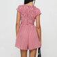 Women Y2k Gingham Playsuit Short Sleeve Smocked Babydoll Bodysuit Rompers Flowy A-Line Club Dress Retro Streetwear
