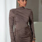 Long Sleeve Ruched Sexy Maxi Dress For Women Autumn Winter New Drawstring Turtleneck Bodycon Sexy Long Dress Elegant