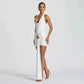 Halter Backless Draped Mini Dress Black White Dresses Woman Clothing Sexy Night Club Outfits
