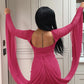 Backless Dress Women Ribbon Folds Patchwork Skinny Full Sleeve Solid Classic Sexy Autumn Fashion Party Mini Bodycon