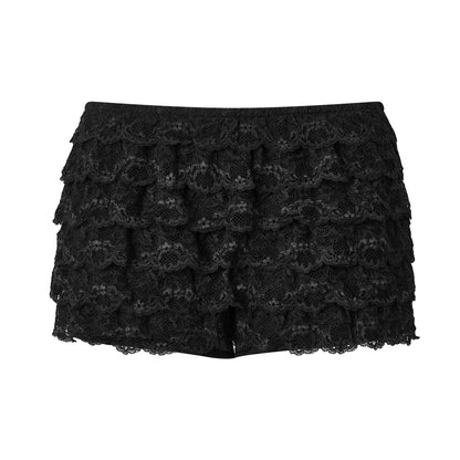 Womens Multi Layer Ruffle Lace Bloomers Elastic Waist Scalloped Lace Shorts Beach Holiday Daily Wear Cute Casual Bottoms