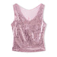 Y2K Glitter Shiny Sleeveless Shirt Vest Sequin Sparkle V Neck Tank Tops Women Slim Fitted Crop Top Festival Rave Clothes