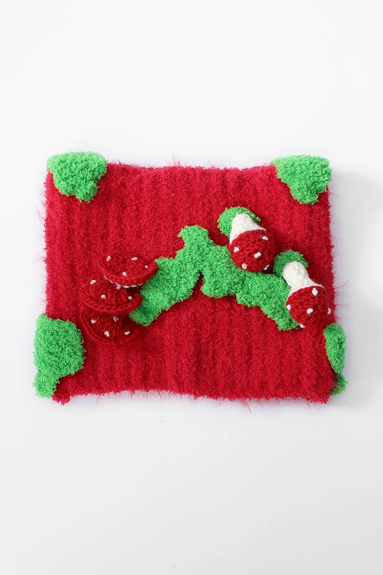 2025 Winter New Arrivals Y2K Cute Color Blocking 3D Strawberry Cat Ear Knit Beanie For Women