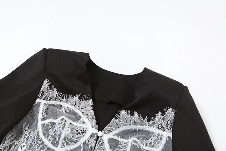 Basic Jacquard Patchwork Jacket Women V-Neck Single-Breasted Full Sleeve Fall Trend Office Street Skinny Chic Crop Coat