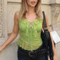 Women's Lace Cami Top Asymmetric Ruffle Hem Front Tie Sexy Slim Fit Lace Keyhole Cutout Camisole Party Club Tops