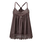 Vintage Lace Trim Cami Top Women V Neck Pearl Detail Loose Pleated Satin Camisole Sleeveless Casual Daily Tank Blouse