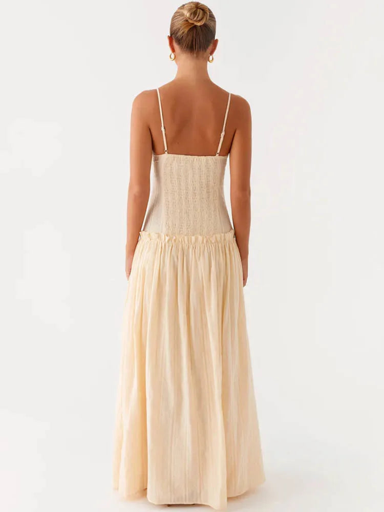 Elegant Spaghetti Strap Sexy Maxi Dress Women Gown Fashion Off-shoulder Sleeveless Backless Pleated Club Long Dresses