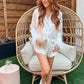 Women's Satin Pajama Sets Solid Color Lapel Long Sleeve Tops with Feather Cuffs + Shorts Set Fashion Spring Clothes