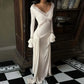 Lace Trim V Neck Flare Sleeve Long Dresses Fall Elegant Clothes for Woman Party Dress French Style