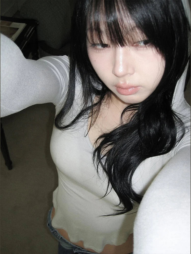 Sexy Thin Hooded Crop Top Women Irregular Full Sleeve Simple Casual Hottie Street Stretch Skinny Clubwear Basic Tops