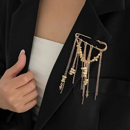 Trendy Elegant Irregular CCB Brooch for Women Vintage Metal Tassel Suit Collar Pins Clip 2026 New Party Jewelry Gifts