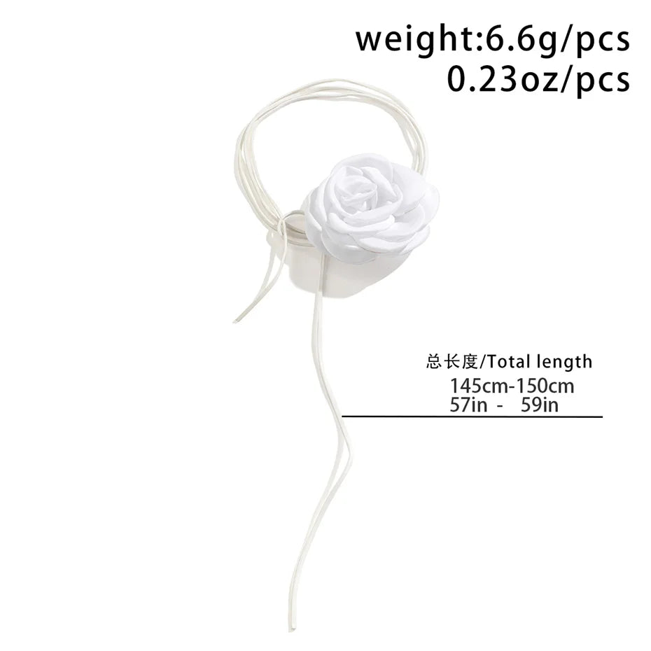 Exaggerated Romantic Big Rose Flower Clavicle Chain Necklace Women Kpop Adjustable Bowknot Rope Choker Jewelry Y2K Accessories