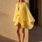 Sexy Deep V-Neck Dress Women Fashion Puff Sleeve Ruched Ruffled Patchwork Irregular Hem Elegant Party Club Bodycon