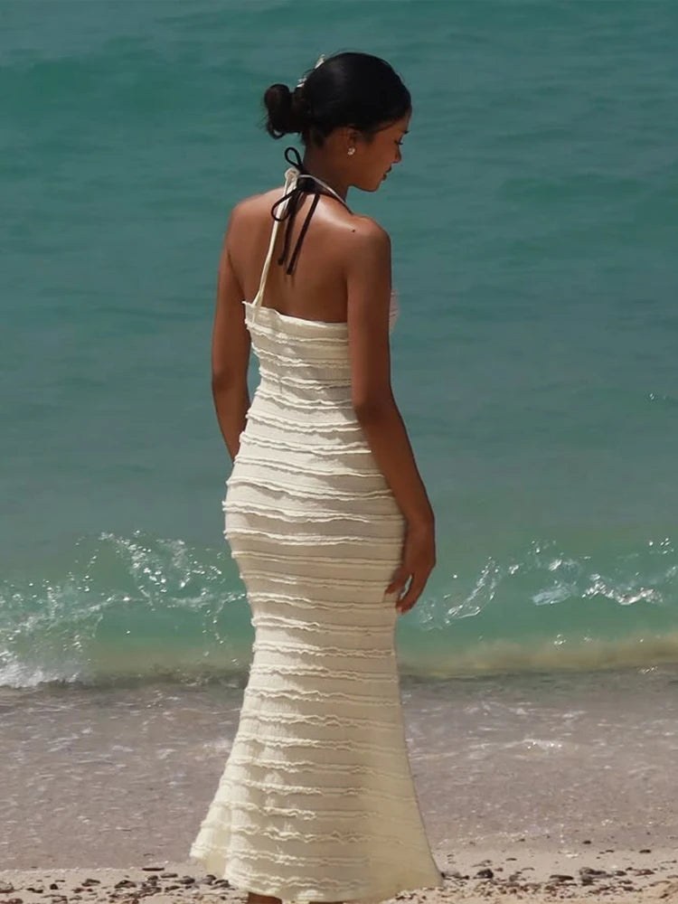 Multi-Layered Edges Dress Women Y2K Halter Lace-Up Ring Sequin lettering Elegant Party Vacation Elegant Slim Vestidos