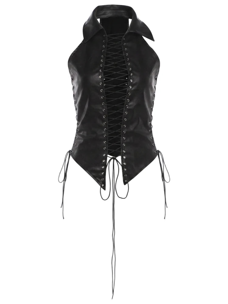 Sexy 2-Piece Set Women Cross Bandage Hollow Lapel Vest+Patchwork Sequin Irregular Folds Tassel Skirt Midnight Suit