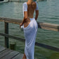 Sexy Backless Long Dress Woman Summer Trend o-Neck Short Sleeve Side Hollow Design Vacation Elegant Style Design