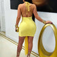 Tassel Classic Bandage Halter Dress Women u-Shaped Metal Ring Deep v-Neck Backless Sleeveless Folds Sexy Midnight Bodycon