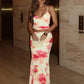Print Sexy 2 Piece Sets Women Summer New V Neck Crop Tops And Maxi Skirt Female Elegant Club Party Slim Skirt Set