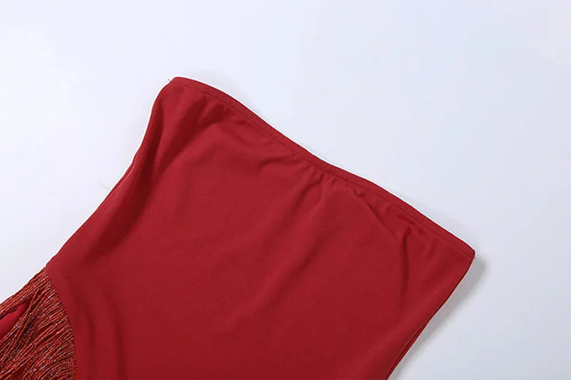 Strapless Fringed Long Maxi Dresses for Woman Fashion Clothing 2026 Red Black White Sexy Party Dresses